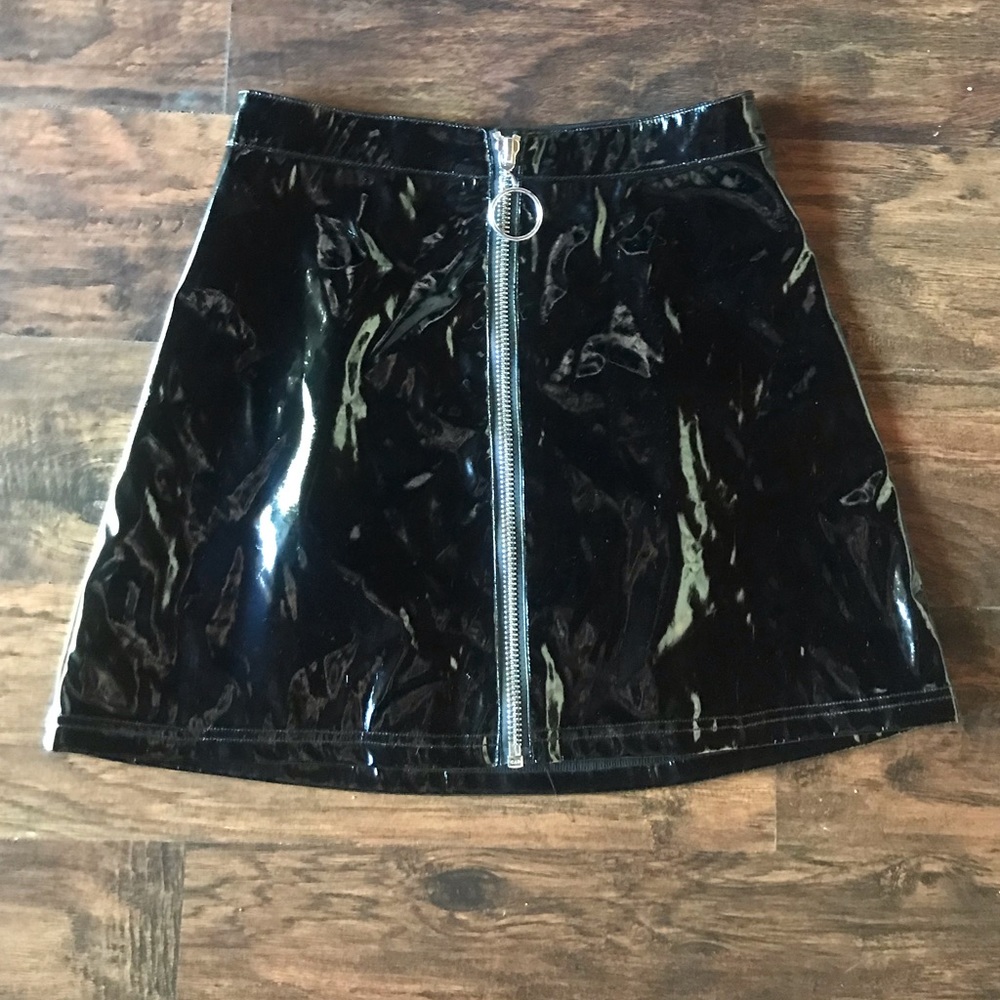 Black vinyl A- line skirt